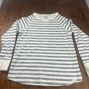 L.L.Bean 520983 Men’s Large Stripe Waffle Knit Long Sleeve Shirt Cream Blue